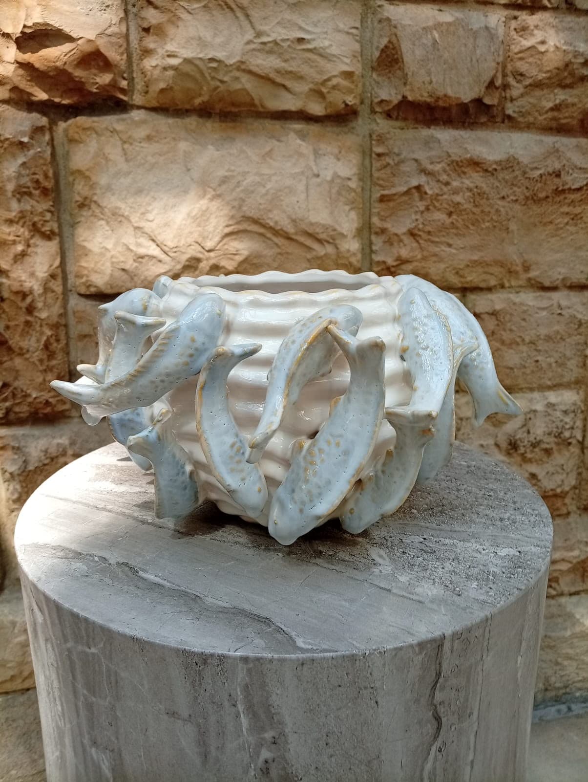 Rippling Fish Ceramic Vase  Small